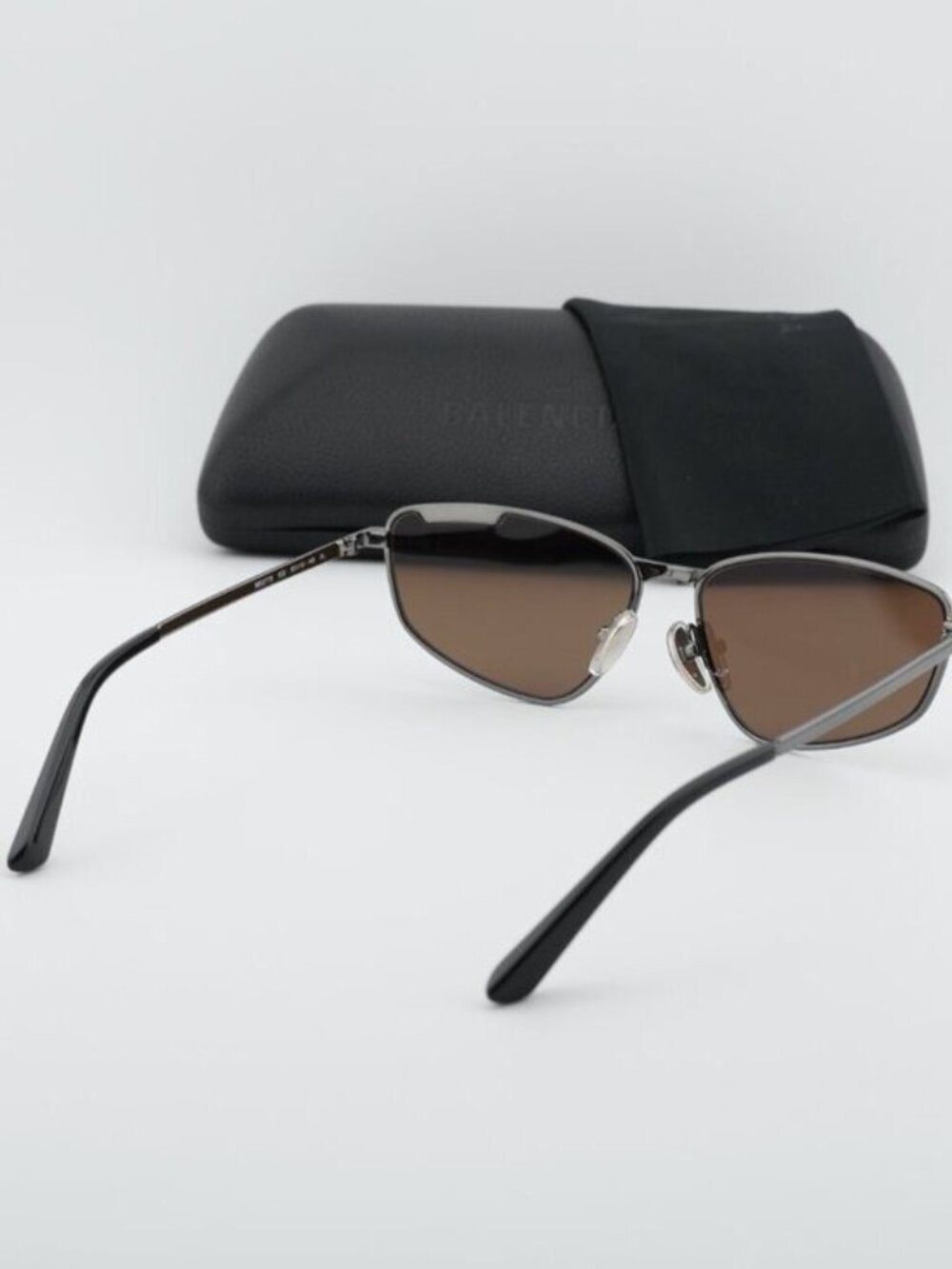 Balenciaga BB0277S 002 Unisex Rectangle Sunglasses - Ruthenium / Brown - Picture 3 of 10